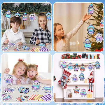 Qyeahkj 6 Pcs Winter Craft for Kids DIY Diamond Suncatcher Gem Christmas Animal Shape Arts and Crafts Suncatcher Kits Penguin Sn