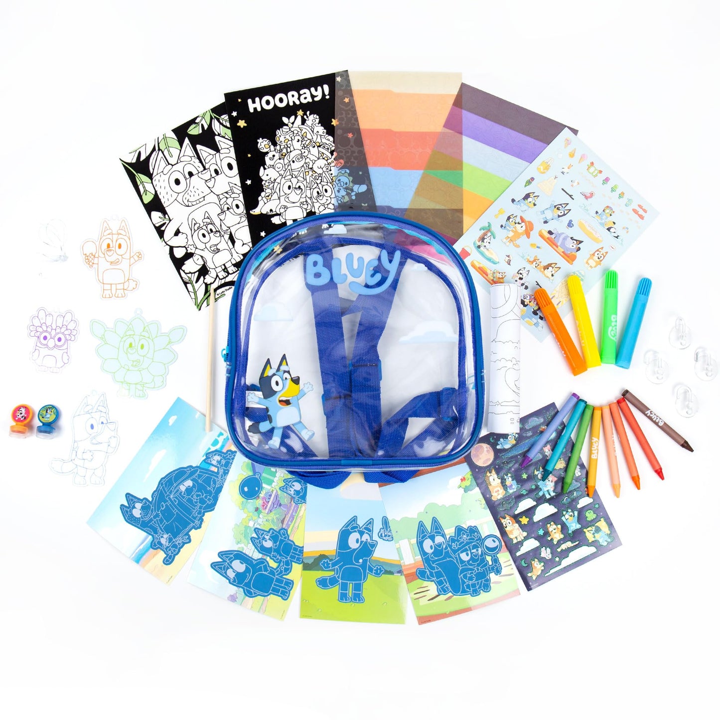 Bluey Ultimate Activity Backpack - 10+ Activities, Includes Stickers, Scratch Arts, Posters, Coloring Roll, Markers - 8.75"x3.75"x8.75" - Blue