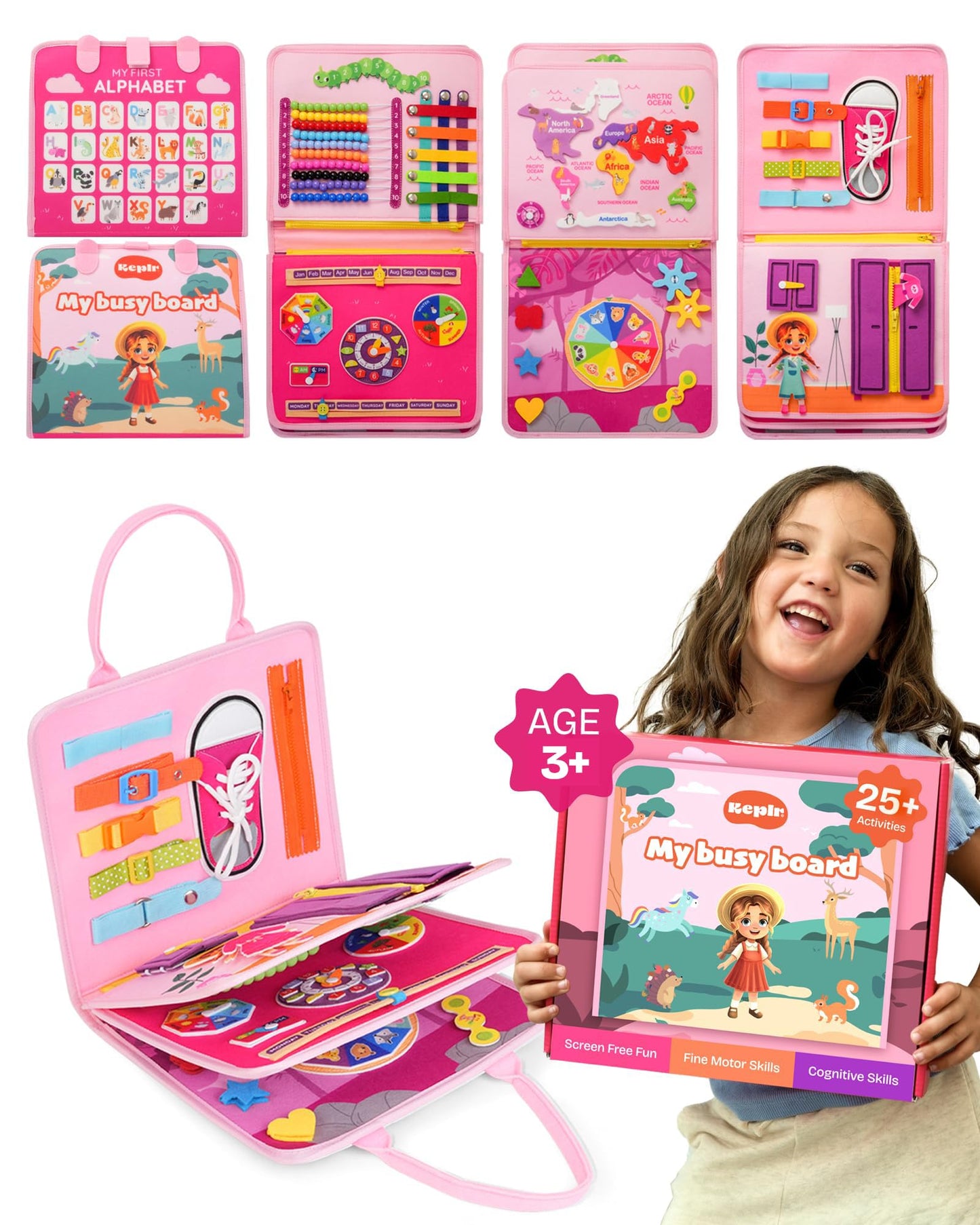 Montessori Busy Board Book- Travel Busy Board Books for Kids - Sensory Board Educational Activities for Learning Fine Motor Skills - Toddler Busy Board Book