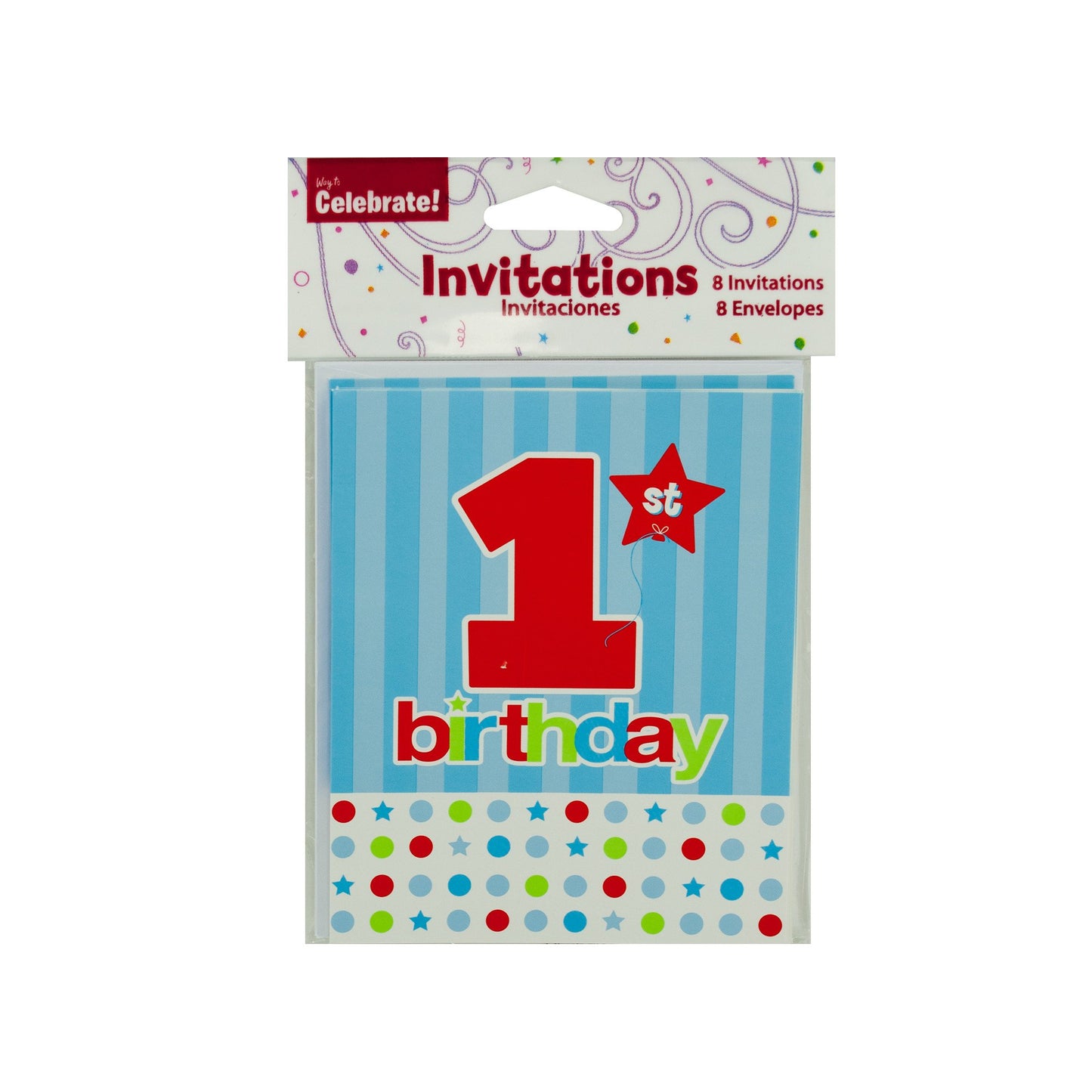 8 pack First 1st Birthday Party Invitation Cars