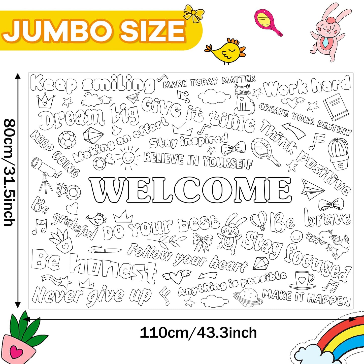 Naozinebi Welcome Coloring Poster For Kids Giant Coloring Poster Large Positive Affirmation Inspirational Coloring Tablecloth Ju