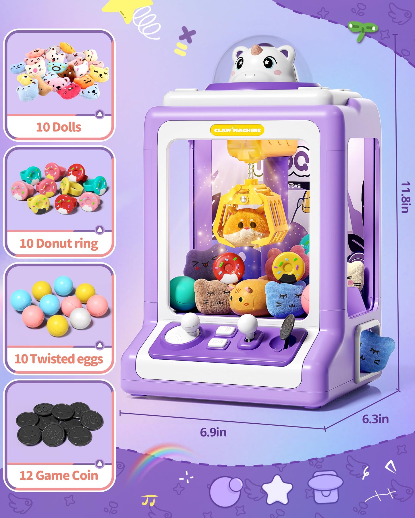 Jovow Claw Machine for Kids, Mini Vending Machine with Game Coins & Music, Prize Dispenser Toys for Girls and Boys, Electronic C