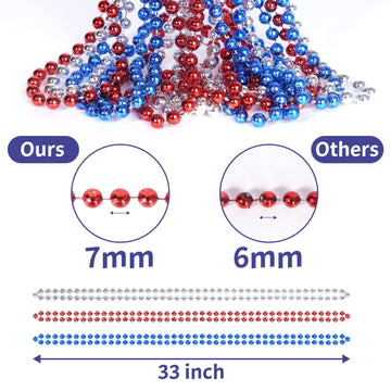 YAXINRUI 15 Pcs 4th of July Necklace Patriotic Beads Necklaces, 4th of july Accessories 33 Inch Independence Day Patriotic Beads