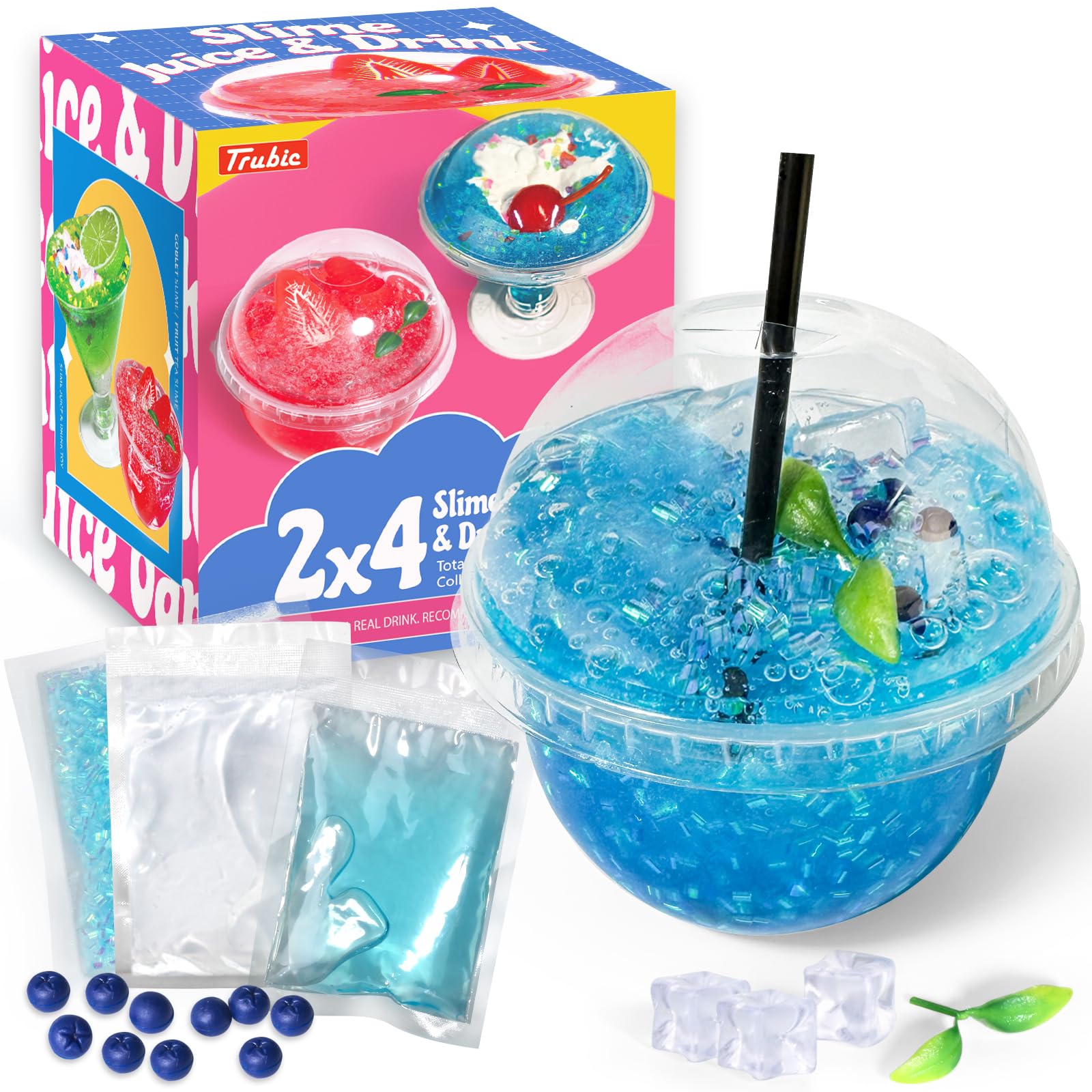 Crunchy Blue Slime(7 oz)  Blueberry Crystal Bingsu Slime  Soft and Non-Sticky  Party Favors Classroom Reward Birthday Gift Food Toys for Kids Girl Boys