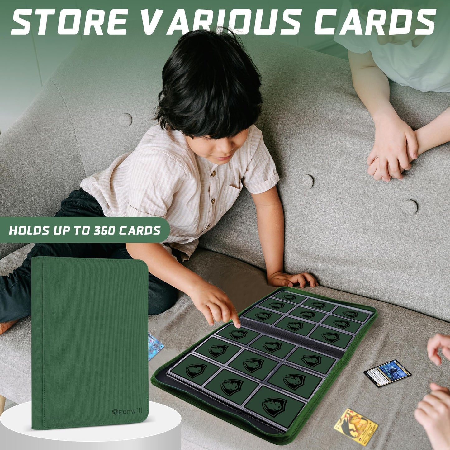 Card Binder 9 Pocket with Zipper 360 Pockets Trading Card Holder Book  enhanced PU Cover Zip Folder Binder for TCG  MTG Sports Cards  Game Cards (Greens)