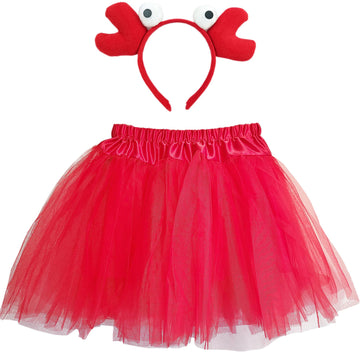 Tikson 2 Pieces Halloween Kids Crab Lobster Sebastian Costume Headband And Tutu Red