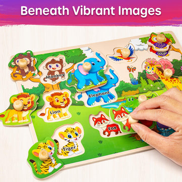 Synarry Wooden Puzzles For Toddlers 1-3, 6Xset Puzzles For Toddlers 2-4 With Rack, Learning Alphabet Number Shape Animal Dinosau