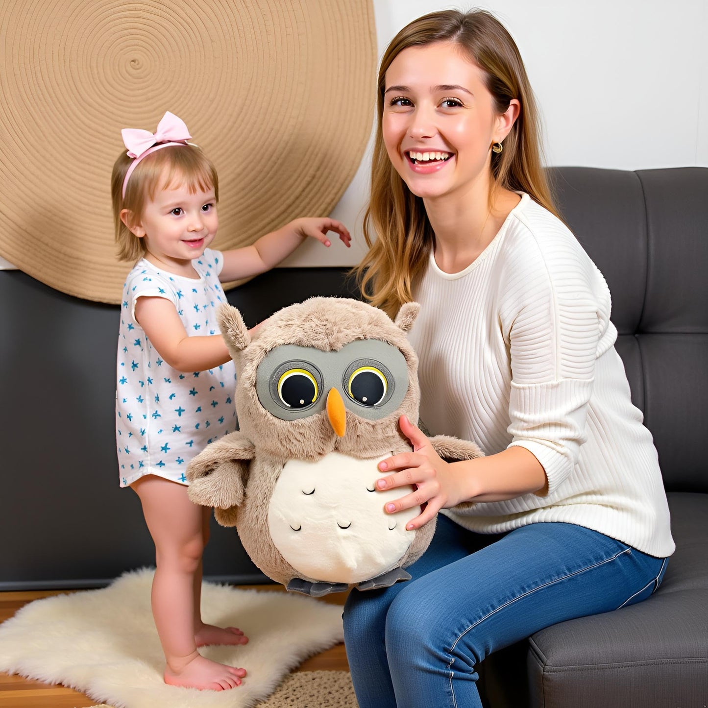 Ryttir 15.7" Gray Chubby Owl Stuffed Animal, Cotton Plush Toy for Kids and Decor
