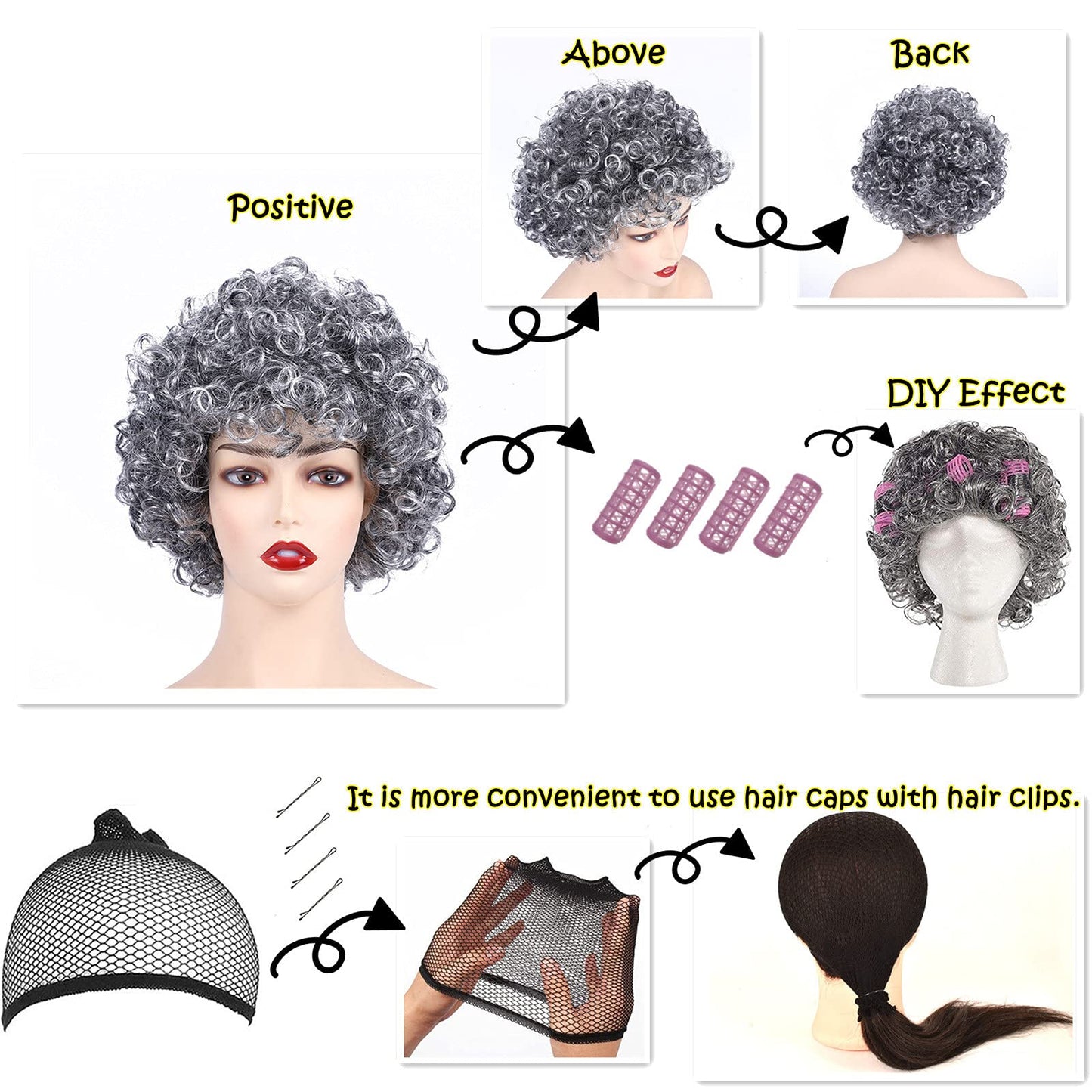 Aqx Old Lady Costume Wigs For Girls, 100Th Day Of School Granny Wig Dress Up 19 Set