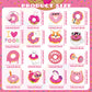 Beyumi Pink Donut Sticker Roll - 1000Pcs Donut Stickers In 2 Rolls Waterproof Vinyl Sweets Themed Cute Snack Dessert Decals For Gift Laptop Bottle Scrapbooking Luggage Computer Envelope Decor For Kids