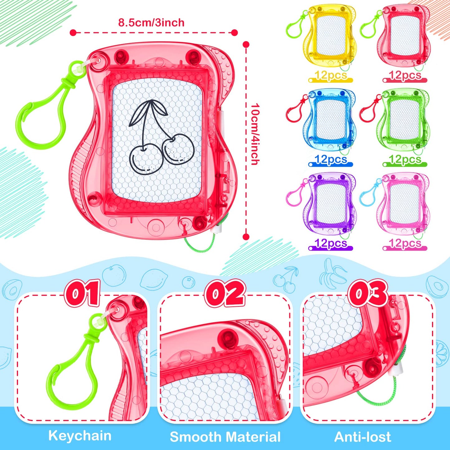 72 Pieces Mini Magnetic Drawing Board for Kids, Backpack Keychain Clip Drawing Boards Erasable Doodle Board Sketch Pad for Kids