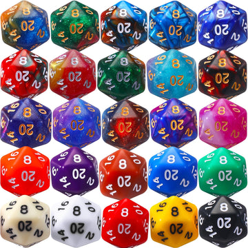 TecUnite 25 Pieces Polyhedral Dice Set with Black Pouch for Other Table Games with Random Multi Colored Assortment (Vivid Color,