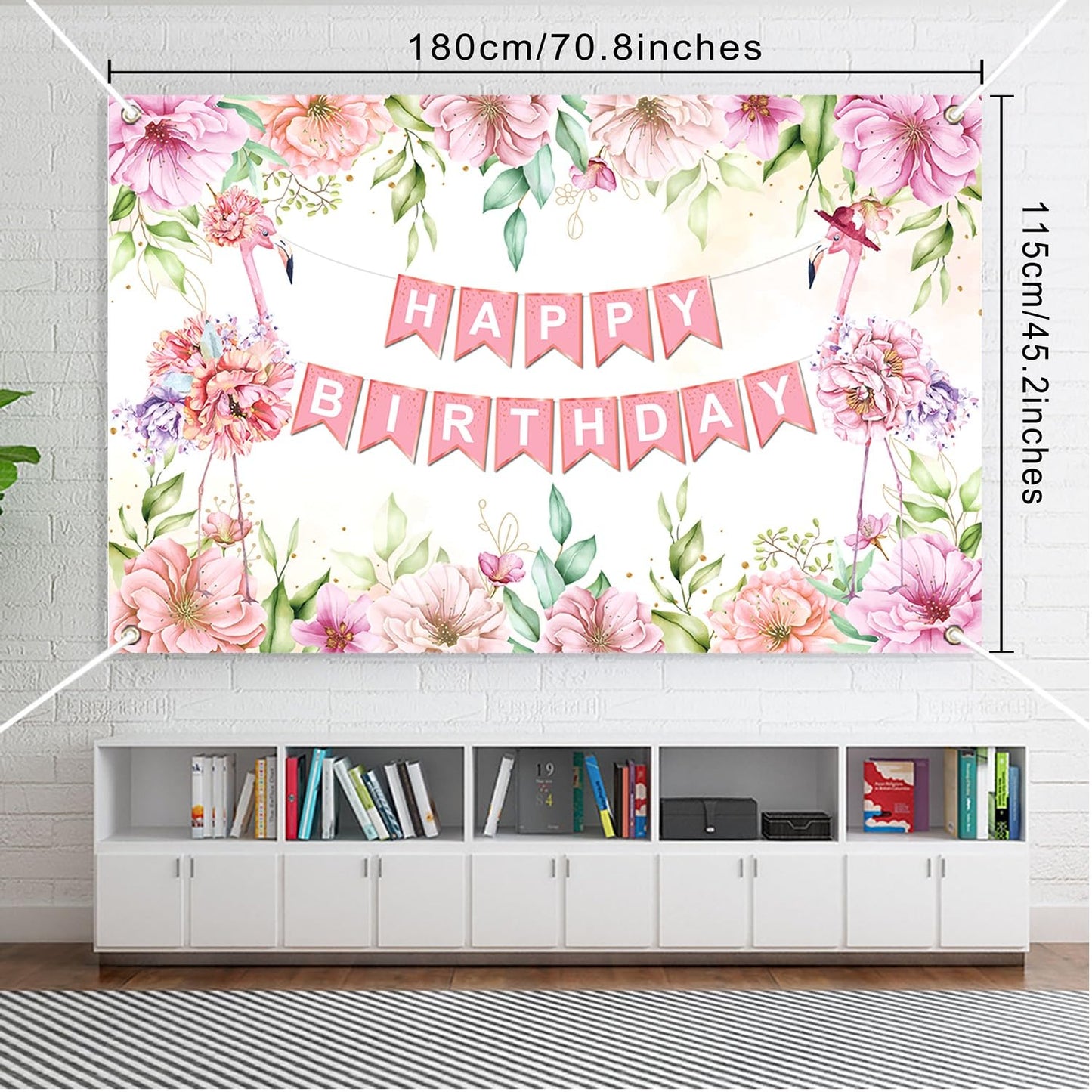 Pink Happy Birthday Backdrop, Rose Flowers Birthday Photography Backdrop, Floral Birthday Banner Birthday Party Flower Backdrop