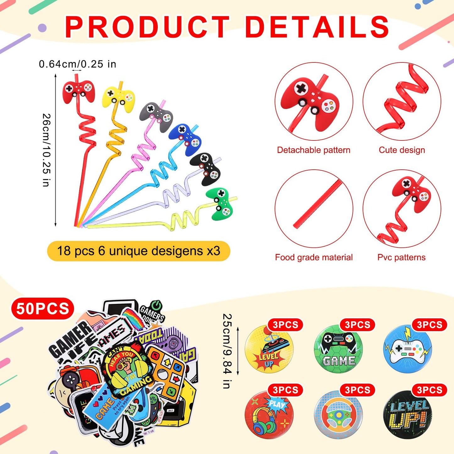 Sadnyy 140 Pcs Video Game Party Favors Birthday Party Decorations Supplies Drawstring Bags with Silicone Bracelets Keychains Str