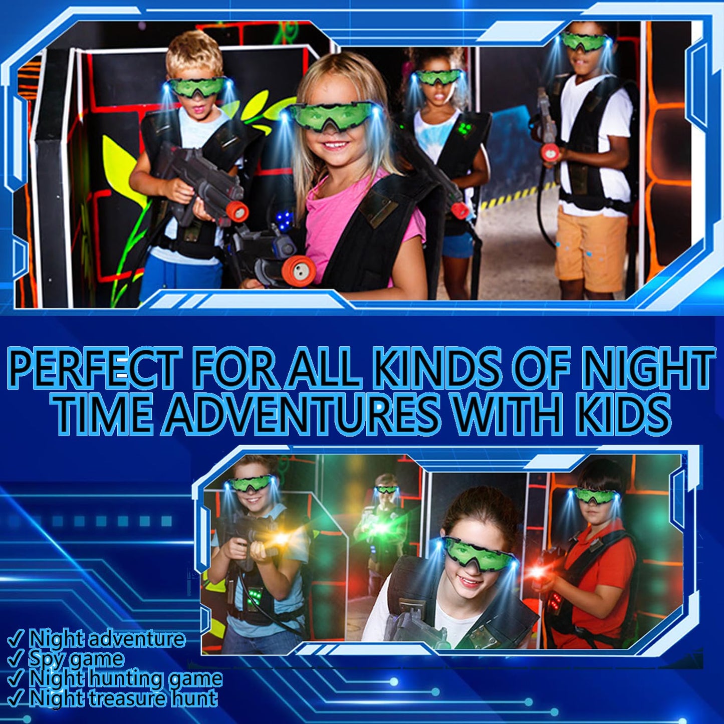 Allomn Spy Night Vision Goggles With Flip-Out, Adjustable Kids Led Night Green Lens Glasses For Hunting Racing Bicycling, Skying To Protect Eyes
