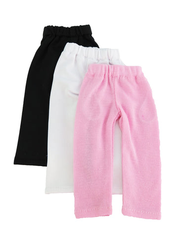 American Fashion World Pink  Black  and White Leggings for 14-Inch Dolls | 3 Pack | enhanced Quality & Trendy Design | Dolls Clothes | Outfit Fashions for Dolls for Popular Brands