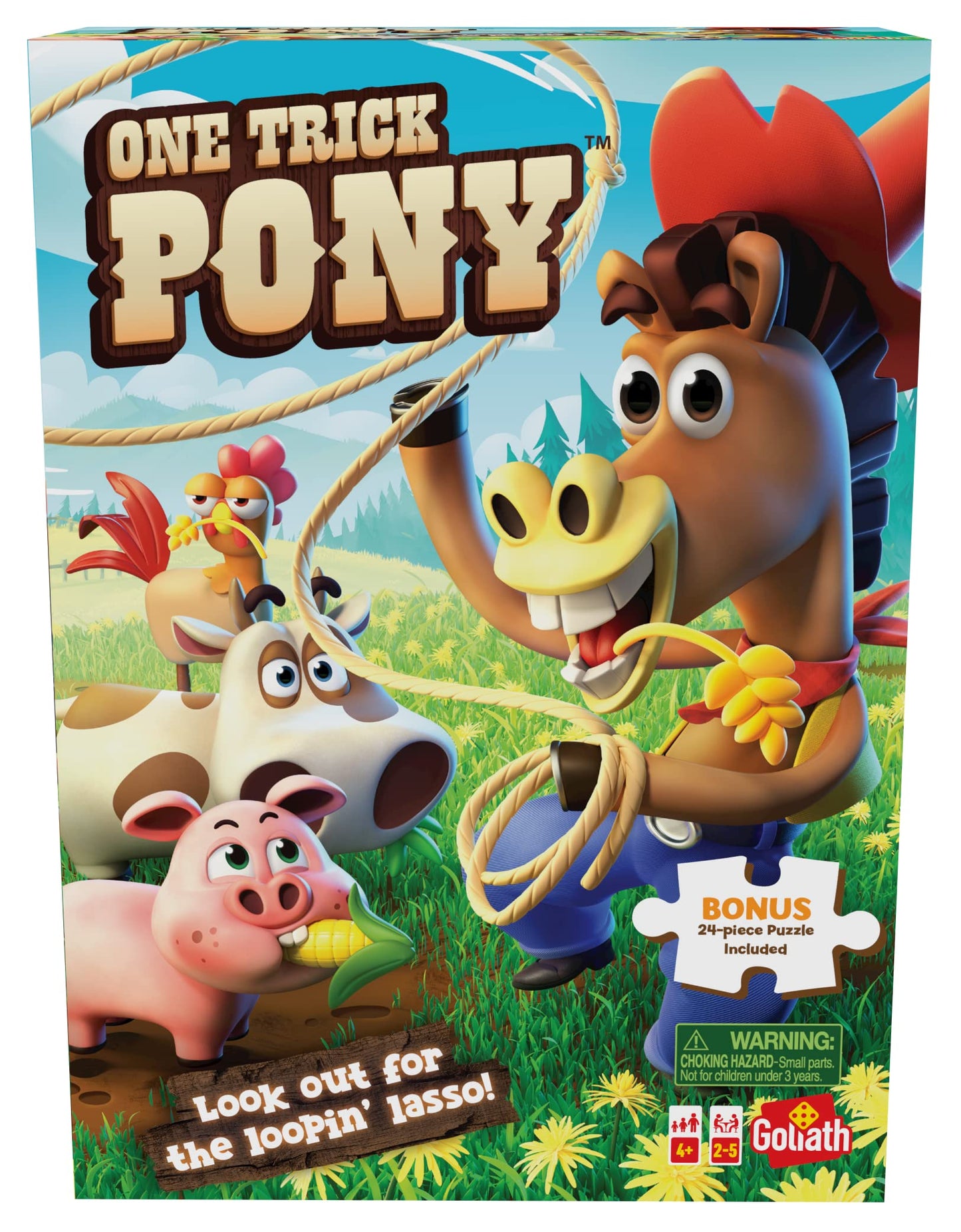 Goliath One Trick Pony Game w/ 24pc Puzzle - Round Up Animals Before Cowboys Spinning Lasso Ropes You in - Includes 24-Piece Pu