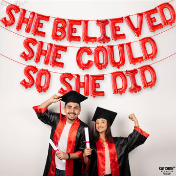 Katchon, Red She Believed She Could So She Did Balloons - 16 Inch | Congrats Balloons For Congratulations Decorations | Graduation Balloons Class Of 2025 For Graduation Decorations Class Of 2025