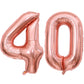 Paticool 40 Number Balloon Rose Gold 40 Inch, Large 40 Number Foil Mylar Balloons For 40Th Birthday Party Celebration Decoration
