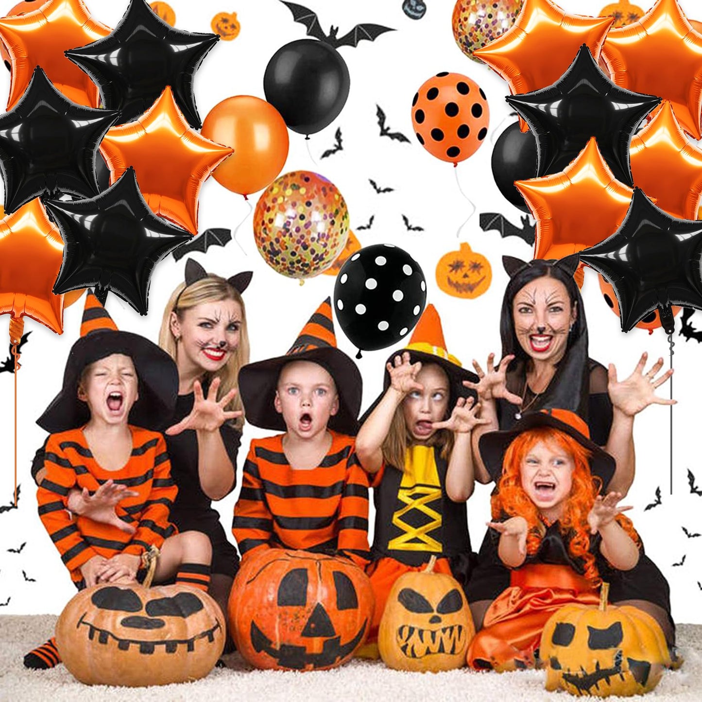 TONIFUL 30Pcs 18 Inch Large Orange Black Star Shape Foil Balloons Big Stars Helium Mylar Ballons for Halloween Birthday Wedding