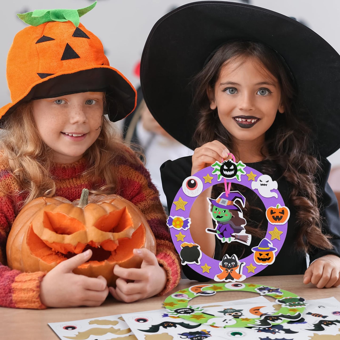 Fennoral 8 Pack Halloween Wreath Craft Kit For Kids Make You Own Halloween Wreath Foam Sticker Diy Halloween Arts And Crafts For