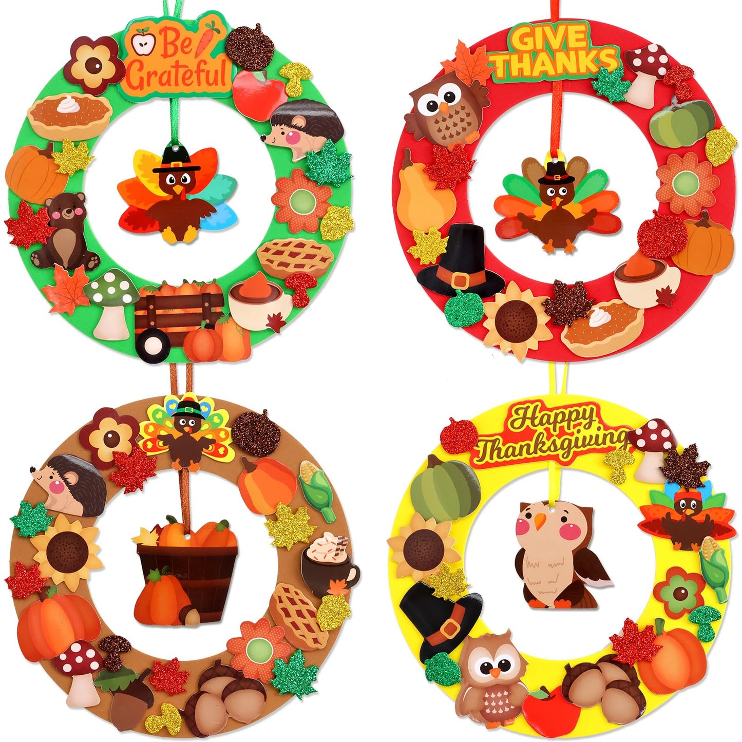 Fancy Land 16 Sets Thanksgiving Crafts for Kids Foam DIY Wreath Ornaments Craft Kits Fall Thanksgiving Activities Classroom Home