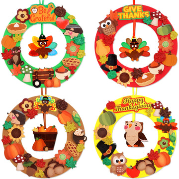 Fancy Land 16 Sets Thanksgiving Crafts for Kids Foam DIY Wreath Ornaments Craft Kits Fall Thanksgiving Activities Classroom Home