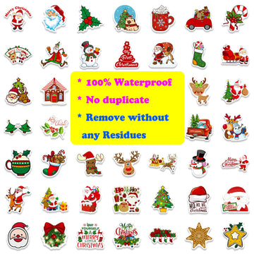 Christmas Theme Stickers, 100Pcs Vinyl Waterproof Merry Christmas Stickers For Envelopes Gifts Tags Crafts Snowboard Decorations
