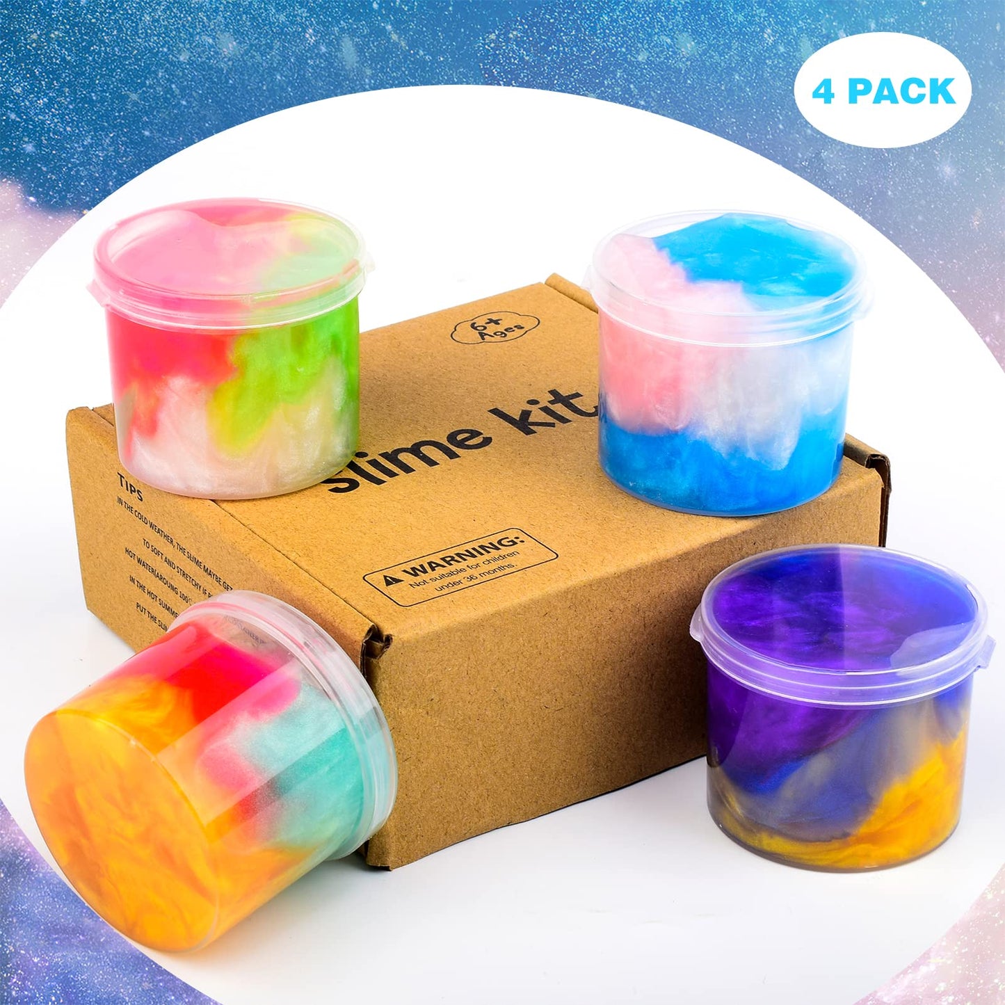 4 Pack Galaxy Slime Kit Party Favors for Kids  Non Sticky Wet Stress & Anxiety Relief Slime Bulk for Boys Girl Cute Stuffers Super Soft Sludge Toy