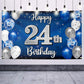 Nelbiirth Happy 24th Birthday Decorations,24th Blue & Silver Balloon Large Birthday Banner Backdrop Sign,24th Bday Party Supplie