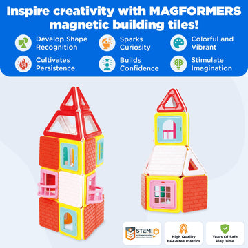 Magformers Build Up 50 Piece Set - Magnetic Tiles Building Blocks, Educational Kit, Stem Toy Set - Magnetic Building Tiles For Kids To Develop Problem-Solving Abilities And Shape Recognition