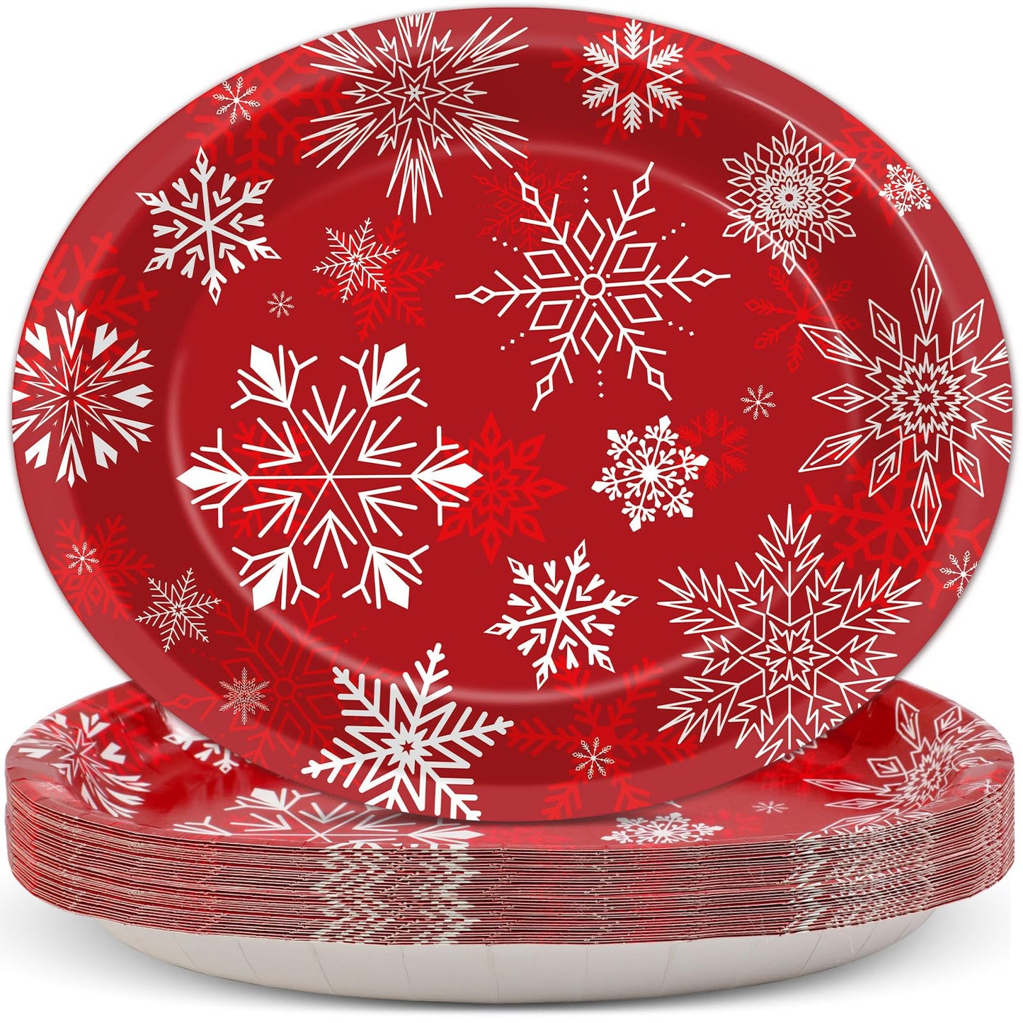 ZOIIWA 50 Pcs Christmas Oval Paper Plates 11 x 9Inch Paper Plates Heavy Duty, Christmas Large Disposable Dinner Serving Platters