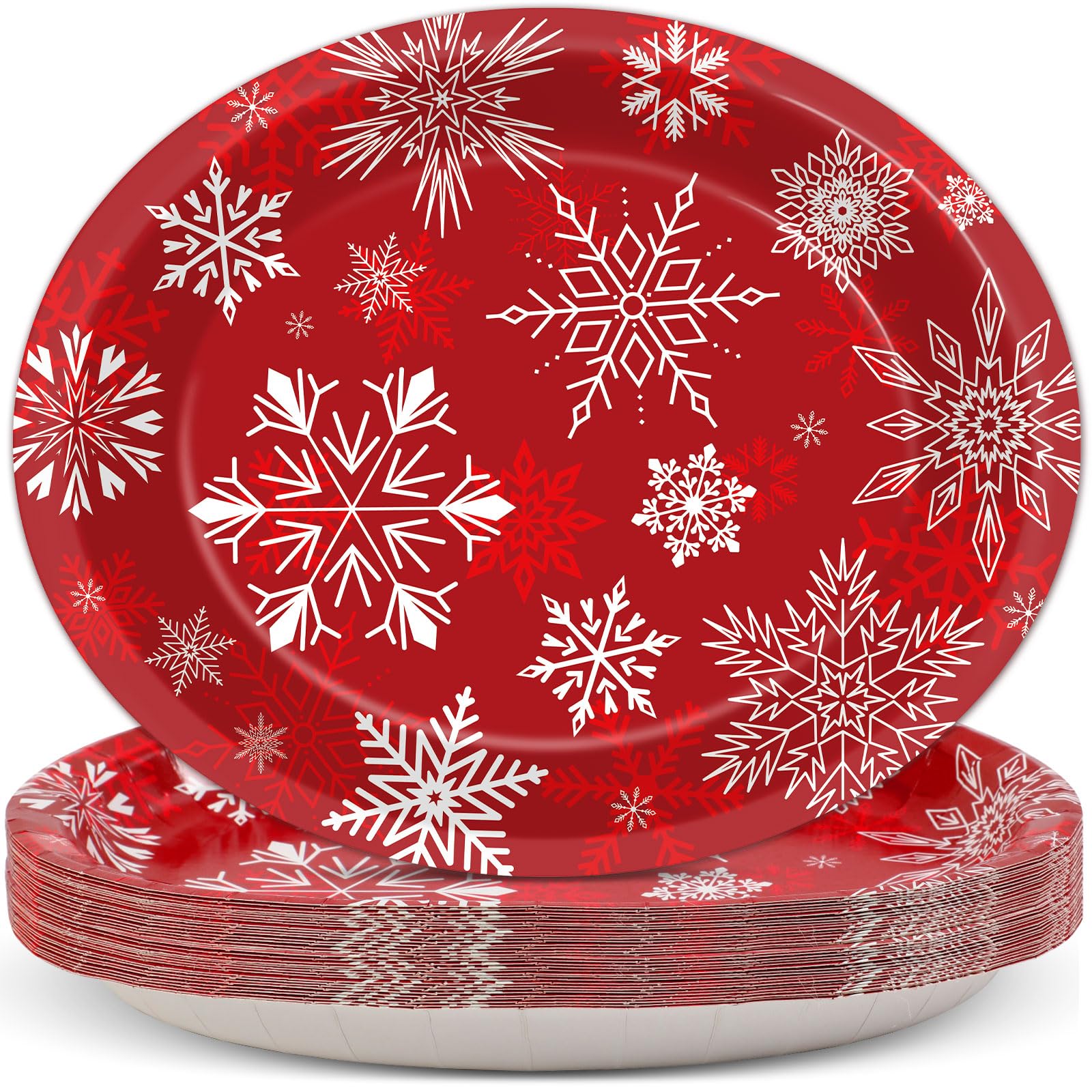 ZOIIWA 50 Pcs Christmas Oval Paper Plates 11 x 9Inch Paper Plates Heavy Duty, Christmas Large Disposable Dinner Serving Platters