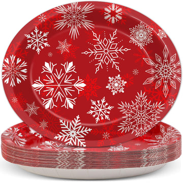 ZOIIWA 50 Pcs Christmas Oval Paper Plates 11 x 9Inch Paper Plates Heavy Duty, Christmas Large Disposable Dinner Serving Platters