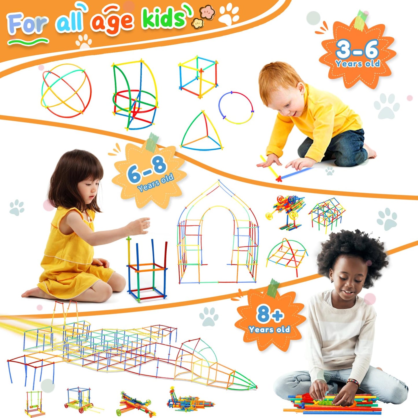 Ggiibro Straw Constructor Toys Stem Building Toys 1200Pcs Toys Aged For 3 4 5 6 7 8+ Interlocking Plastic Toys Engineering Toys
