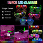 156 PCS Glow in the Dark Party Supplies, 12 Light Up Pop Tubes, 12 LED Glasses, 12 Light Up Headband, 20 Finger Lights and 100 G