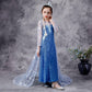 Sototoo Elsa Costume Long Sleeves Princess Dress Queen White Costume Cosplay Dress Up With Accessories Halloween (Navy,10-12Year