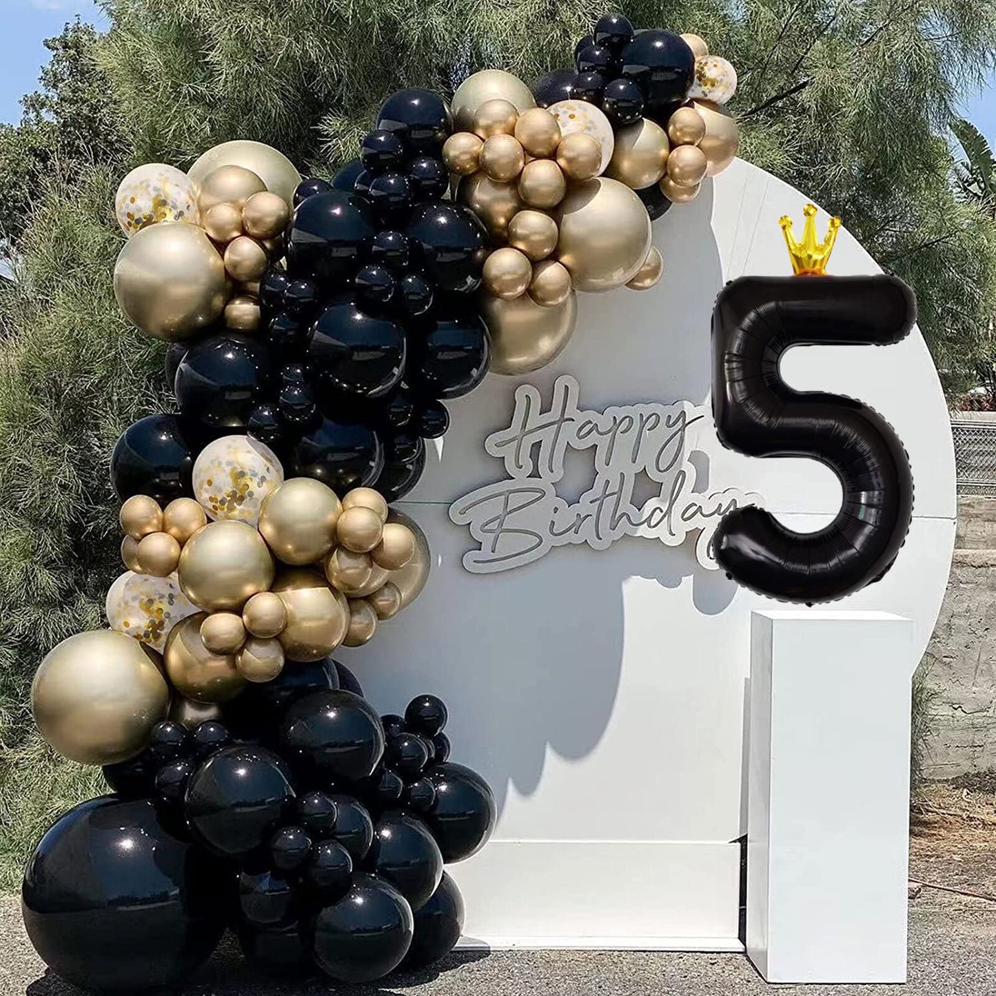 Gifloon Black Number 5 Balloon With Crown, Large Number Balloons 40 Inch, 5Th Birthday Party Decorations Supplies 5 Year Old Bir