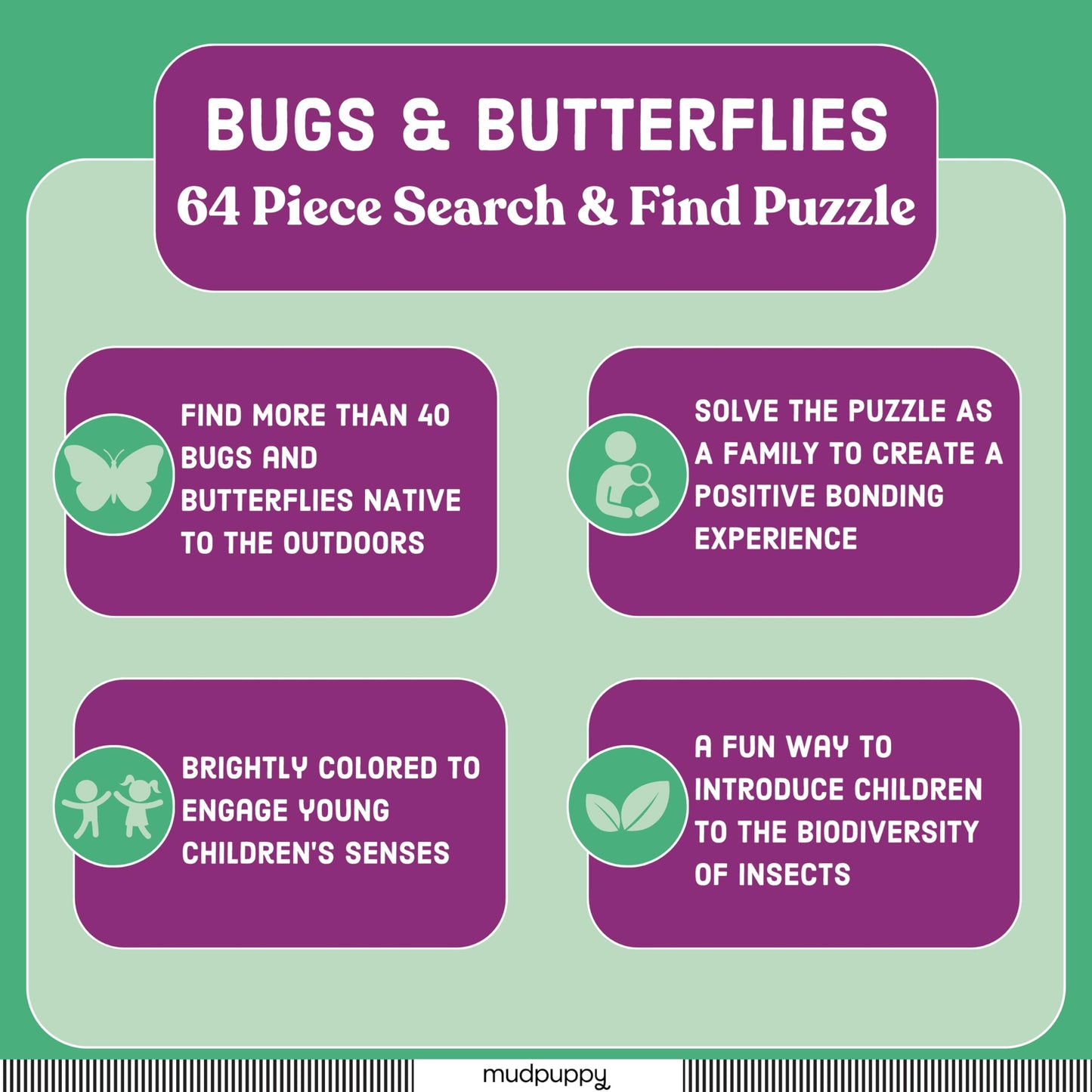 Mudpuppy Bugs & Butterflies - 64 Piece Search & Find Puzzle Jigsaw Puzzle Featuring Diverse Bugs And Insects And Over 40 Hidden
