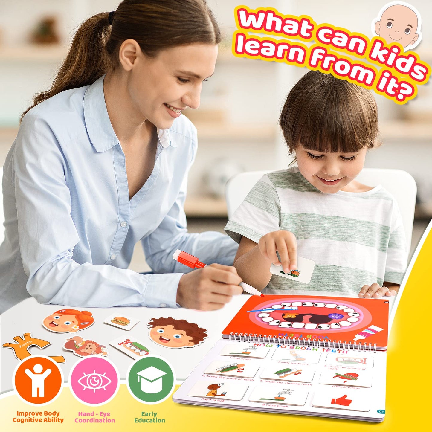 Preschool Montessori Toys For Kids, Human Body Busy Book For Kids Toys Ages 4-8 Birthday Gifts For 4-8 Year Olds Boys Girls Kindergarten Learning Activities Educational Toys For Kids 5-7 Travel Toys