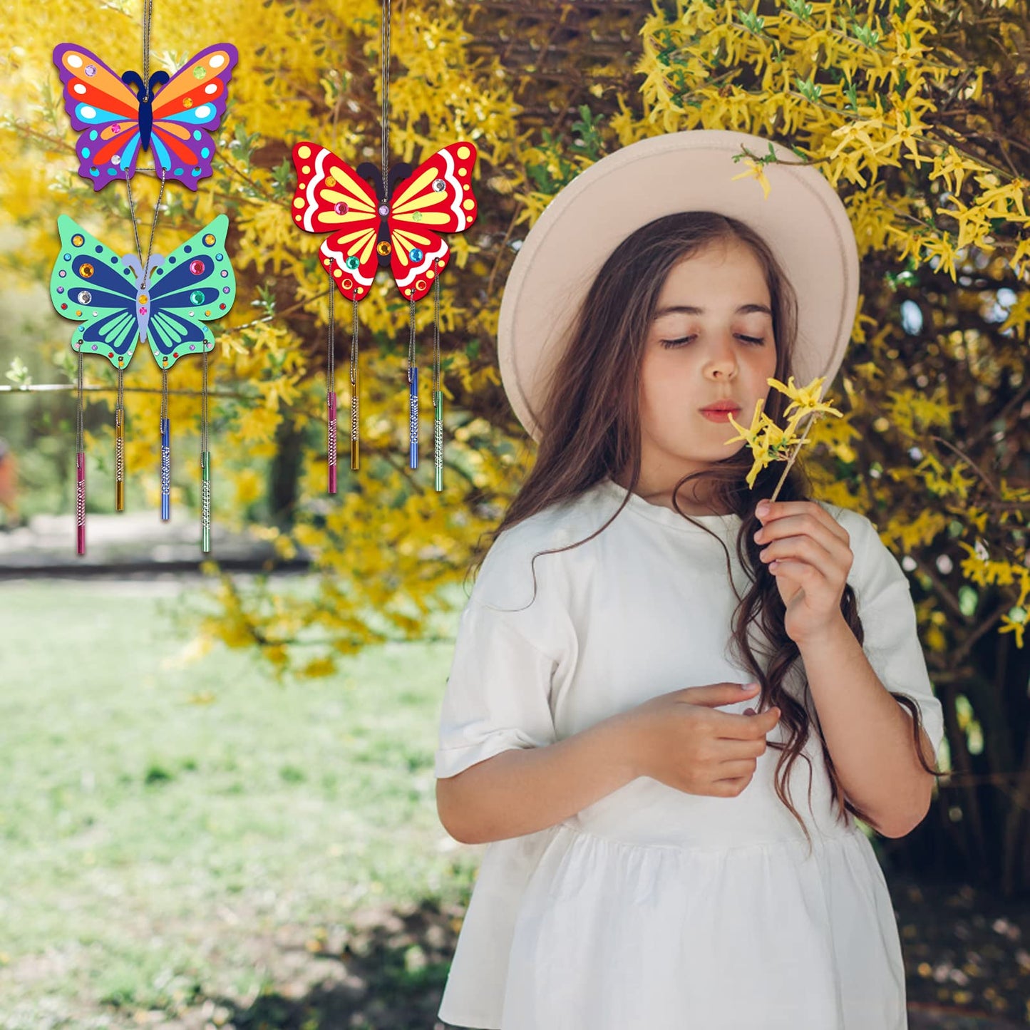 Fennoral 8 Pack Butterfly Wind Chime Kits For Kids Make Your Own Butterfly Wind Chimes Wooden Arts And Crafts Ornaments Diy To P