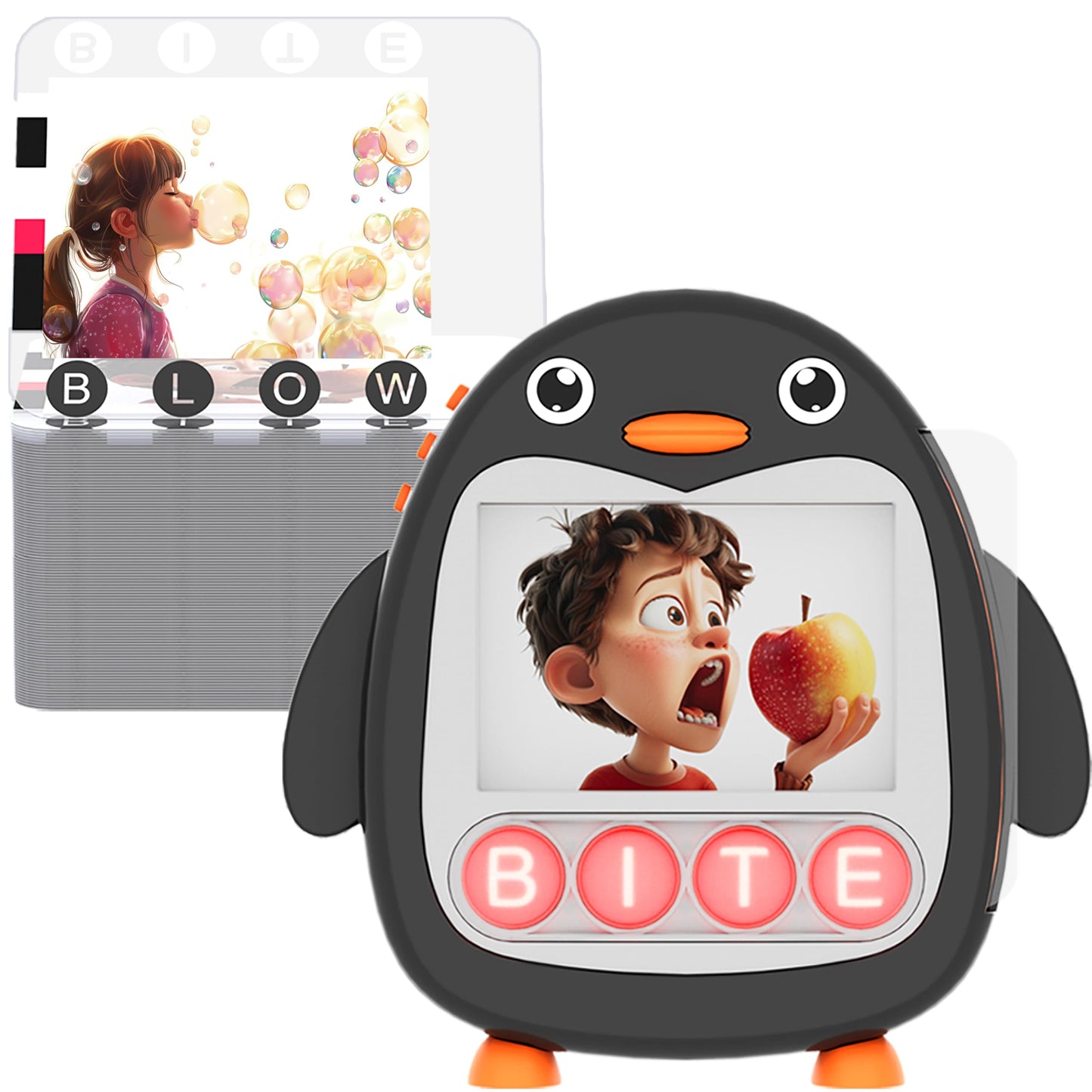 COOVA Talking Flash Card Reader for Kids Ages 3-6 - Interactive Learning Toy with Sound, Lights, and Silicone Bubble Buttons - E