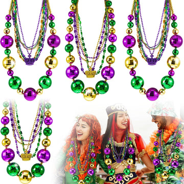 Henoyso 2 Set 50'' Jumbo Mardi Gras Beads Necklaces Lighed/Unlighted Assorted Costume Necklace Metallic Necklace Party Mardi Gra