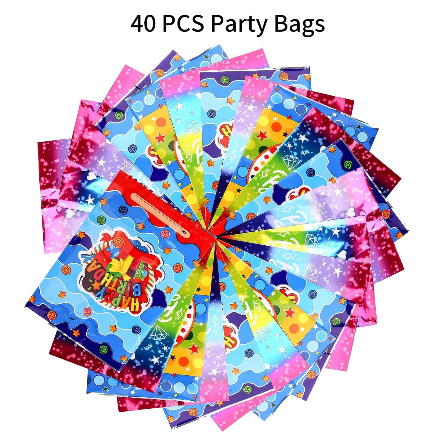 PintreeLand Happy Birthday Party Favor Bags 40 PCS Plastic Goodies Loot Bags Bulk for Kids Baby Girls & Boys Birthday Return Gif