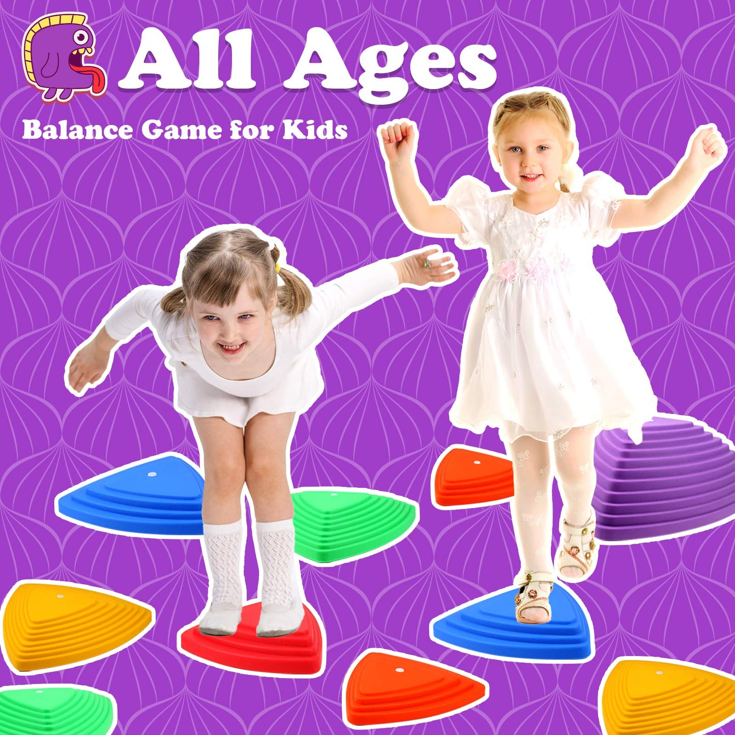 Gentle Monster Stepping Stones For Kids, Set Of 6 Pcs For Balance With Non-Slip Bottom - Exercise Coordination And Stability, Perfect Indoor And Outdoor Play Equipment For Kids, Unique Birthday Gift…