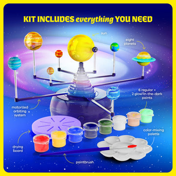 Dan&Darci 360 Orbiting Solar System for Kids - Paint & Build Model Kit - Arts and Crafts for Kid Ages 8-12, 4-6, 4-8, 6-8 - Spac