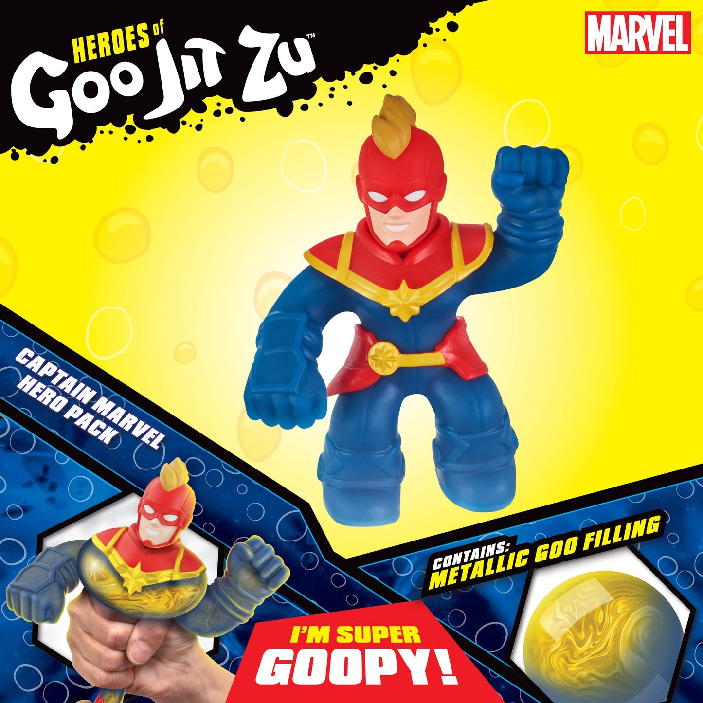 Heroes Of Goo Jit Zu Marvel Hero Pack. Captain Marvel Squishy, Ideal Christmas/Birthday Present For Boys. Superhero Toy. Ages 4 Years+, Blue, 4.5 - Inch Tall