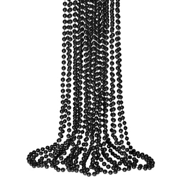 12 PCS Black Bead Necklaces, Black Mardi Gras Beads, New Year Eve Necklaces, 33 Inch Round Halloween Beaded Necklaces, Party Bea