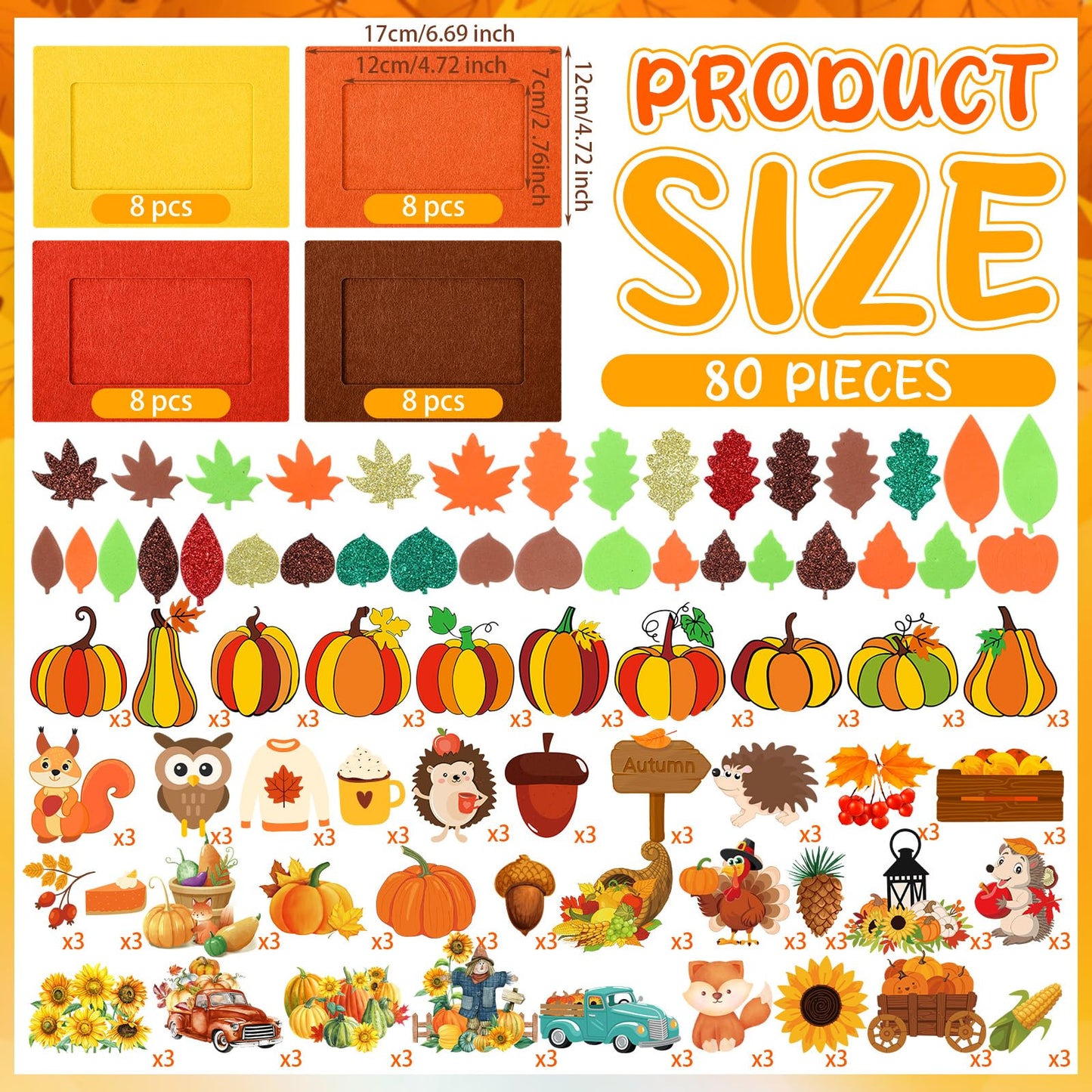 Ferraycle 232 Pcs Thanksgiving DIY Picture Frames Craft Kit Fall Felt Photo Frames with Leaves Pumpkin Harvest Crafts with Foam