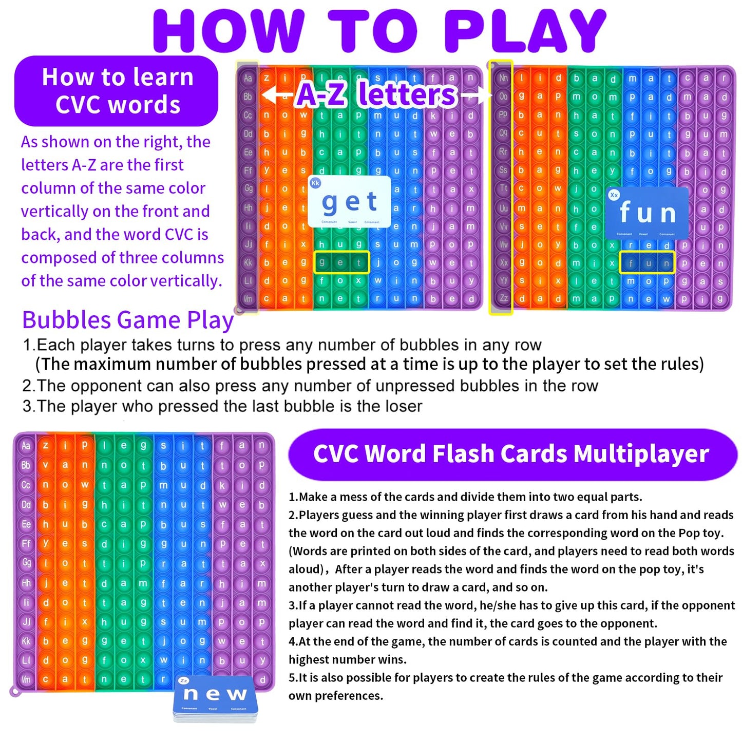 Ygc Laomi Dolch Sight Cvc Word Games Flash Cards Fingertip Pop Toy Allows Children To Master Reading 104 High-Frequency Cvc Sight Words In A Few Weeks, Suitable For Preschool Through 3Rd Grade